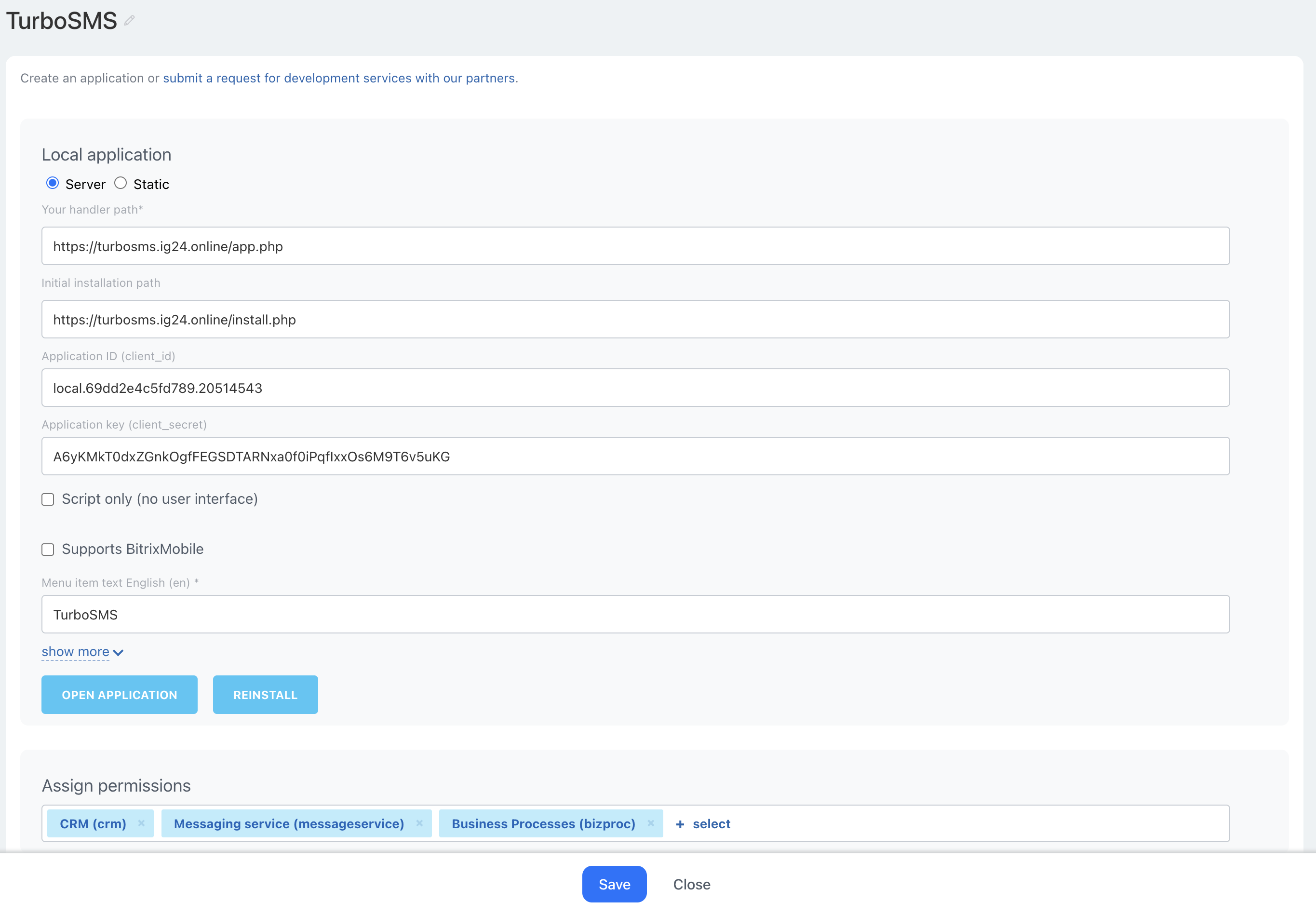 client_id та client_secret після збереження